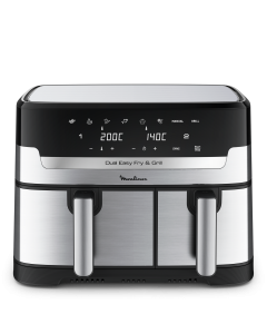 Moulinex Dual Easy Fry EZ905D20 freidora Doble 8,3 L Independiente 2450 W Freidora de aire caliente Negro, Acero inoxidable