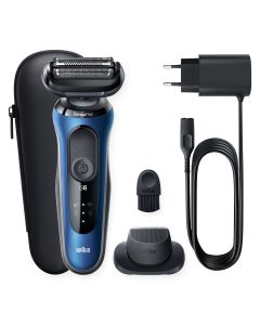 Braun Series 6 61-B1200s Afeitadora Eléctrica Para Hombre Con Recortadora De Precisión EasyClick, SensoFlex, Uso En Seco Y En Mojado, Recargable, Inalámbrica, Azul