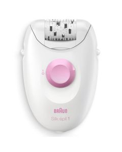 Braun Silk•épil 1 1-010, Depiladora Con Cable Para La Eliminación Del Vello, Semanas De Piel Suave, Blanca/Rosa