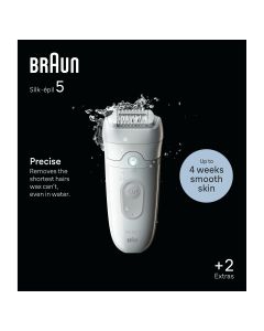 Braun Silk-épil 5, Depiladora Para Una Eliminación Del Vello Fácil, En Seco Y En Mojado, Piel Suave Duradera,  5-011, Blanco/Gris