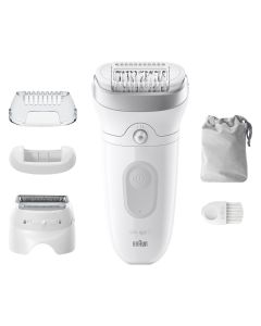 Braun Silk-épil 7, Depiladora Con Cabezal Ancho Para Una Eliminación Del Vello Fácil, En Seco Y En Mojado, Piel Suave Duradera, Con Cabezal De Rasuradora Femenina Y Peine De Recorte, 7-041, Blanca/Plateada