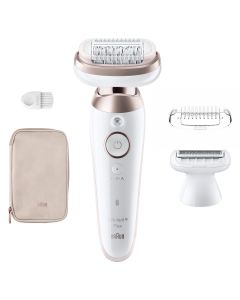 Braun Silk-épil 9 Flex, Depiladora Eléctrica Con Cabezal Flexible En 360° Eliminación Del Vello, Depilación En Seco Y En Mojado, Piel Suave Duradera. Con Cabezal De Rasuradora Y Peine De Recorte, 9-030 3D, Blanca/Rosa Titanio