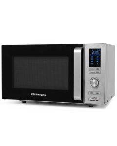 Microondas 900W. Capacidad 25 L. Grill 1.950W. Interior de acero inoxidable. 6 niveles de potencia. Temporizador de 95 min. 7 menús pre Configurados. Grill Con resistencias de cuarzo y de acero. Programa de des Congelación.