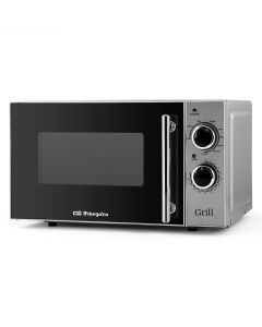 Microondas Capacidad 20 L. Potencia 700W. Grill 900W (Resistencias de cuarzo). Frontal Con detalle INOX. 5 niveles de potencia + grill + 3 Combi. Temporizador 30 minutos. Programa de des Congelación. Señal de fin de cocción.