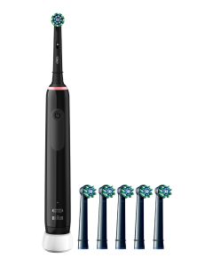 Oral-B Pro Series 3 Cepillo de Dientes Eléctrico Negro, Pack Regalo 4 recambios Cross Action.