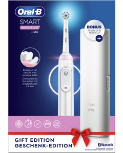 Oral-B Pro Smart Sensitive Cepillo Eléctrico, 1 Mango Conectado Blanco Con Bluetooth, 1 Cabezal De Recambio, 1 Estuche De Viaje Diseñado Por Braun