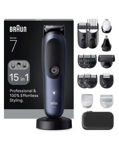 Braun Todo En Uno Series 7 AIO7580, Kit De Styling 15en1, ProBlade & AutoSense, 120 Min, SkinGuard & Degradado De Barba, AquaGrip Para Uso Bajo El Agua, Azul