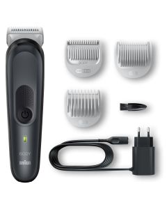 Braun Recortadora Corporal Series 3 3340, Recortadora Corporal Para Hombres, Para Pecho, Axilas, Ingles, Depilación Masculina Y Más, Incluye Peines De 1 Y 3 mm, Tecnología SkinShield,  Lavable, 80 Minutos De Autonomía Inalámbrica