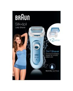 Braun Silk-épil 5-160 Afeitadora Femenina Inalámbrica 3 En 1 Wet&Dry, Azul: Sistema De Rasuradora, Recorte Y Exfoliación + 2 Accesorios
